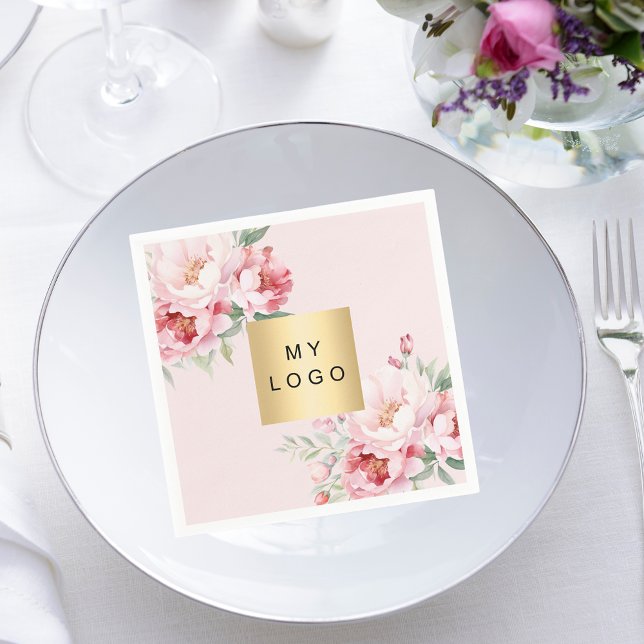 Pink roses florals business logo napkins (Creator Uploaded)