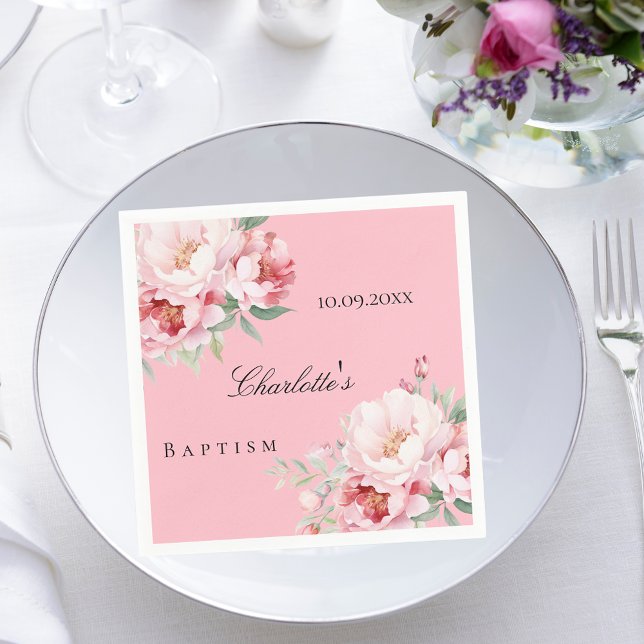 Pink roses florals elegant baptism napkins (Creator Uploaded)