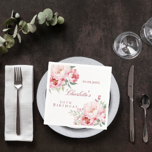 Pink roses florals elegant birthday napkins