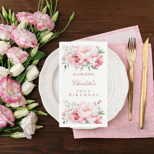 Pink roses florals elegant birthday paper guest towels