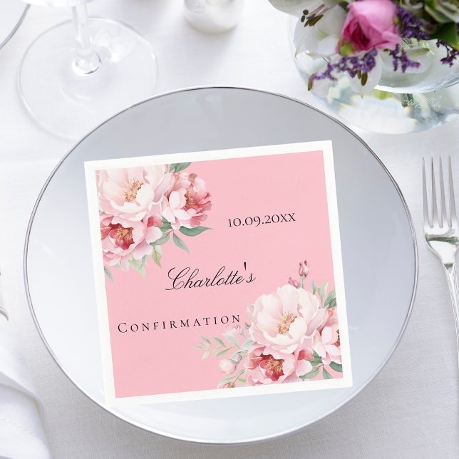 Pink roses florals elegant Confirmation Napkins (Creator Uploaded)