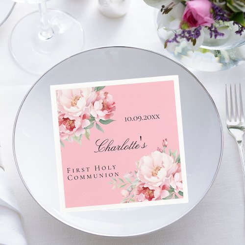 Pink roses florals girl First Holy Communion