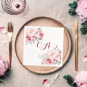 Pink roses florals monogram birthday napkins
