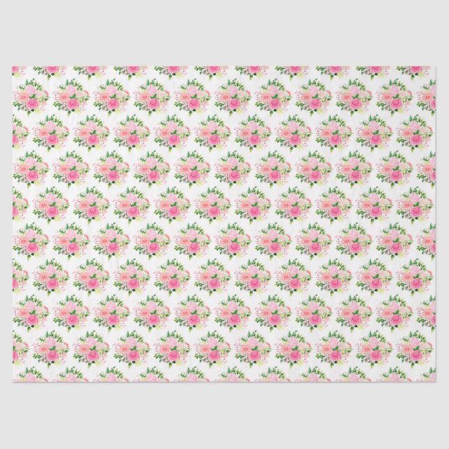 Pink Roses Flowers and Greenery Tissue Paper (Front)