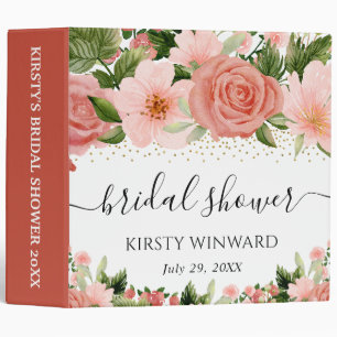 Pink Roses Flowers Bridal Shower Photo Album 3 Ring Binder