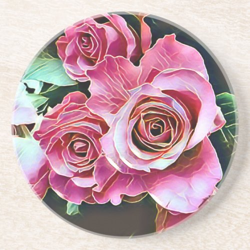 PINK ROSES FLOWERS COASTER