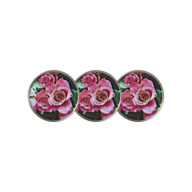 PINK ROSES FLOWERS GOLF BALL MARKER (3 Up)