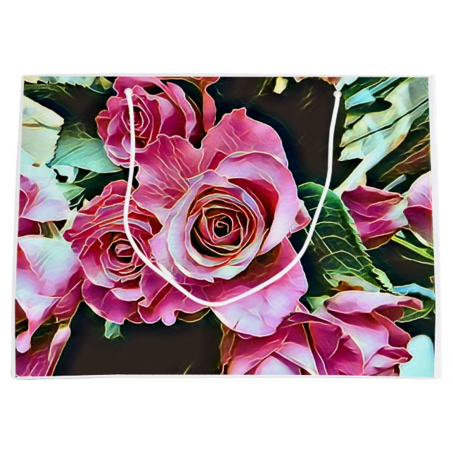 PINK ROSES FLOWERS LARGE GIFT BAG (Front)