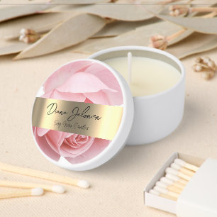 Pink Roses Flowers Mini Candle Favors