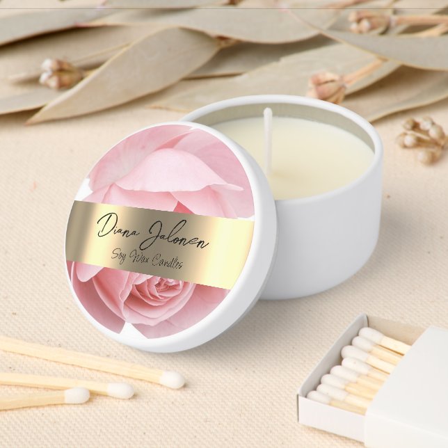Pink Roses Flowers Mini Candle Favors (Insitu)