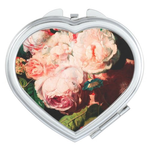 PINK ROSES FLOWERSMORNING GLORIES AND BUTTERFLY COMPACT MIRROR