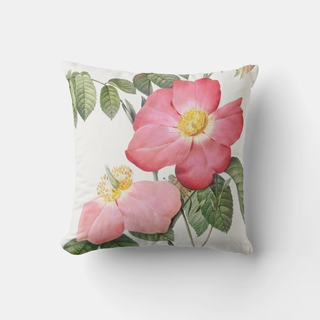 Pink Roses Flowers Pierre Redoute Throw Pillow (Front)