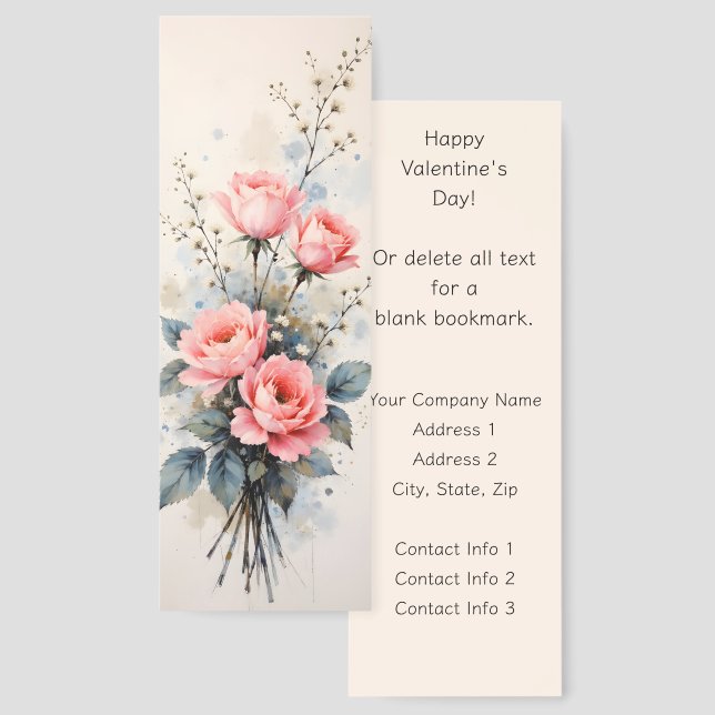 Pink Roses Flowers Promotional Valentine's Day Bookmarks (Front & Back)