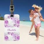 Pink roses flowers white name luggage tag<br><div class="desc">White background decorated with pink roses,  flowers.  Personalize and add a name. Your contact information on the back.</div>