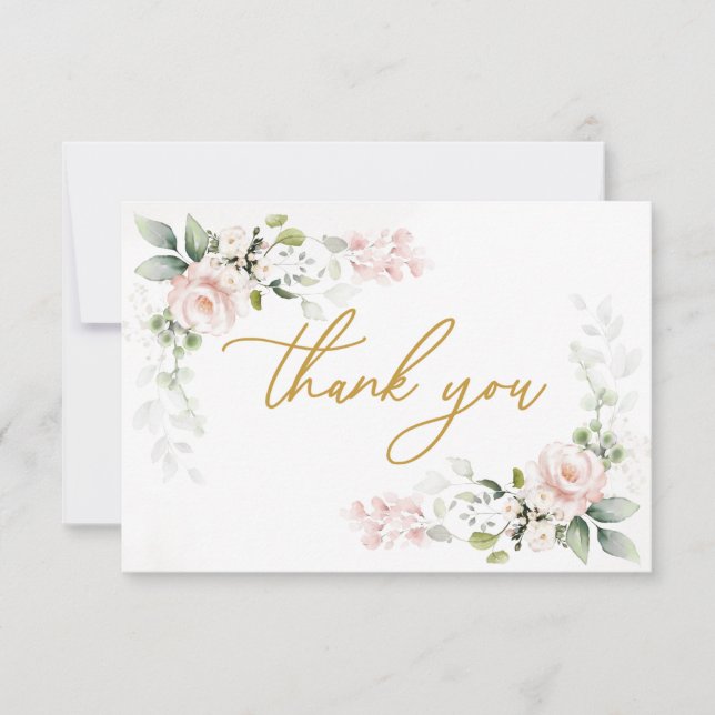 Pink Roses Foliage Baby Shower Thank You (Front)