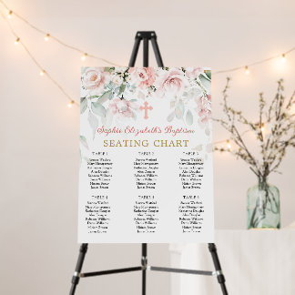 Pink Roses Foliage Cross Baptism Seating Chart Foa Foam Board