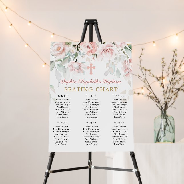 Pink Roses Foliage Cross Baptism Seating Chart Foa Foam Board (In Situ (Stand))