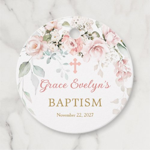 Pink Roses Foliage Cross Favor Tags