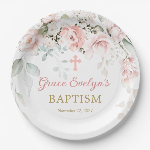 Pink Roses Foliage Cross Paper Plates