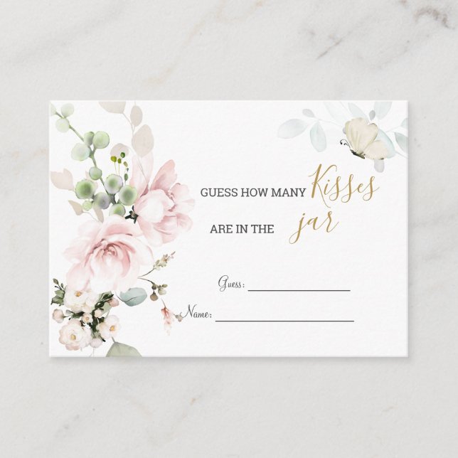 Pink Roses Foliage Guess How Many Kisses Game Enclosure Card (Front)