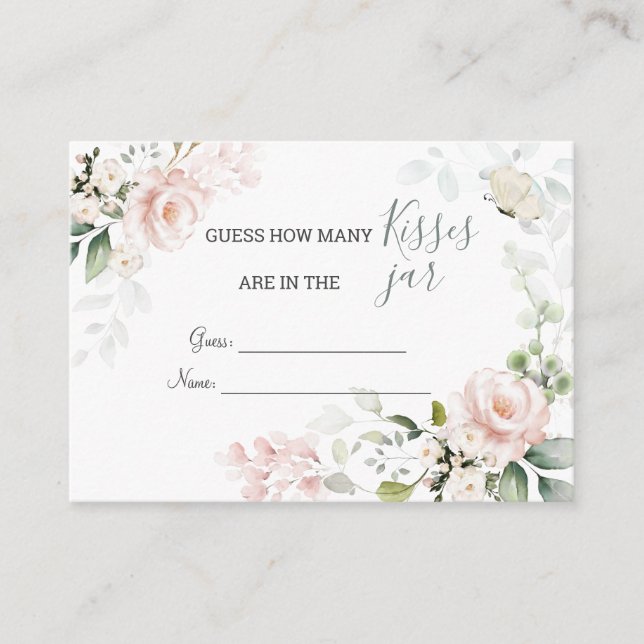 Pink Roses Foliage How many Kisses in Jar Game Enclosure Card (Front)