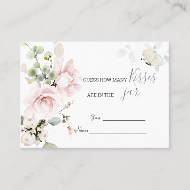 Pink Roses Foliage How many Kisses in the Jar  Place Card (Front)