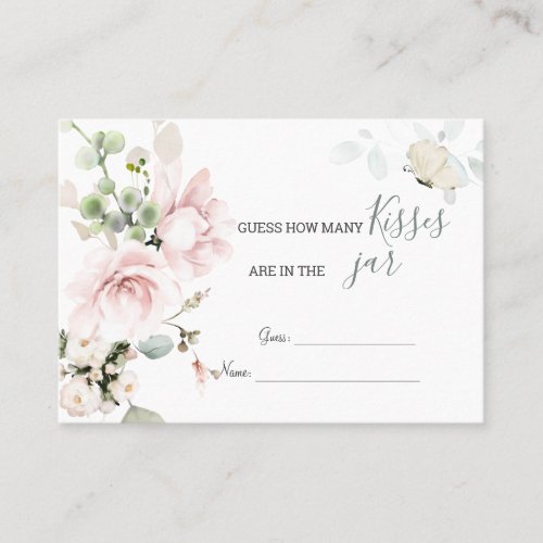 Pink Roses Foliage How many Kisses in the Jar  Place Card