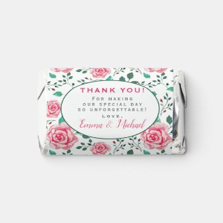 Pink Roses & Foliage Pattern Wedding 'Thank You'  Hershey's Miniatures