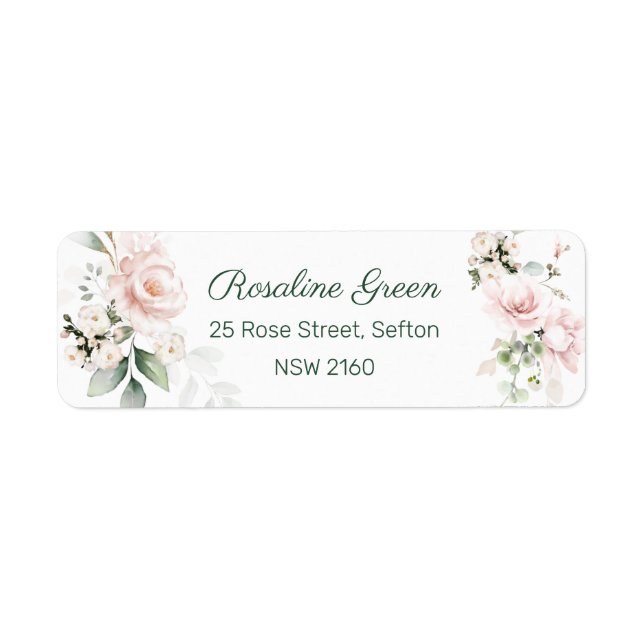 Pink Roses Foliage Return Address Label (Front)
