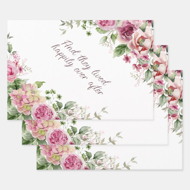 Pink Roses Frame Personalized  Wrapping Paper Sheets (Set)