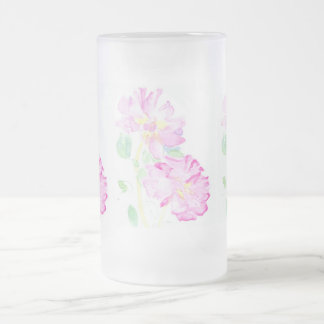 Pink Roses Frosted Glass Mug