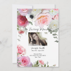 Pink Roses Funeral Announcement/Invitation Invitation