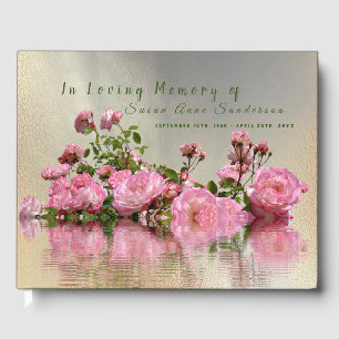 Pink Roses Funeral Memorial Guest Book