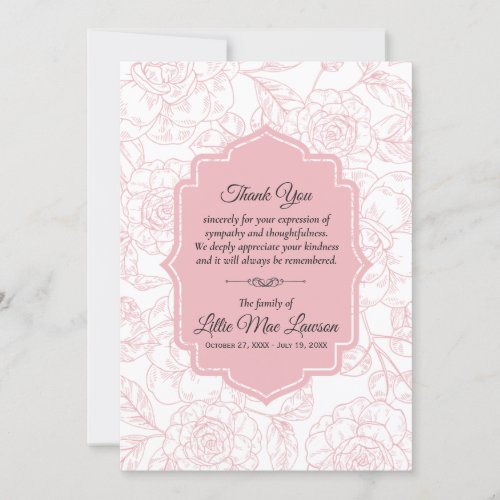 Pink Roses Funeral Memorial Thank You Cards