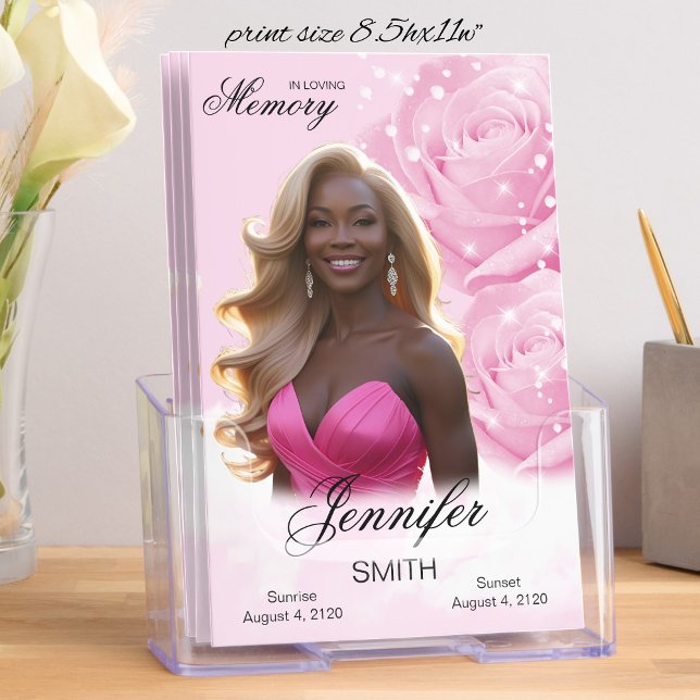 Pink Roses Funeral Program Pink Roses Obituary Brochure (Creator Uploaded)