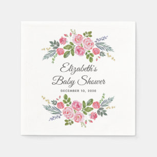 Pink roses. Garden flowers. Floral baby shower Napkins