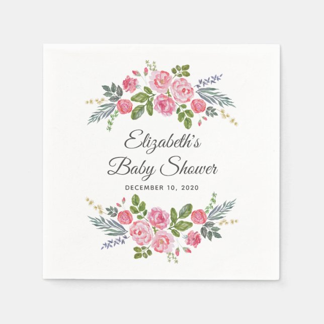 Pink roses. Garden flowers. Floral baby shower Napkins (Front)
