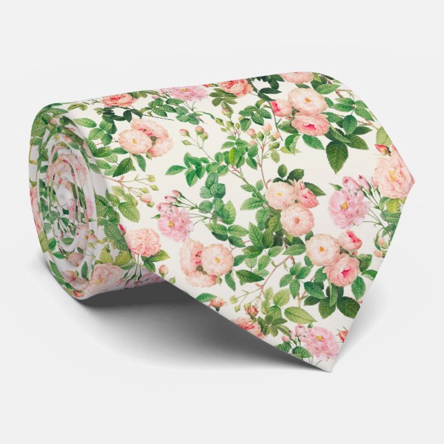 Pink Roses Garden Neck Tie (Rolled)