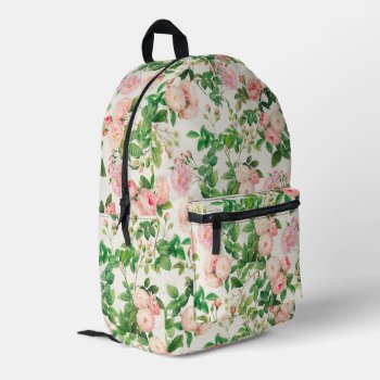 Pink Roses Garden Printed Backpack by InovArtS at Zazzle