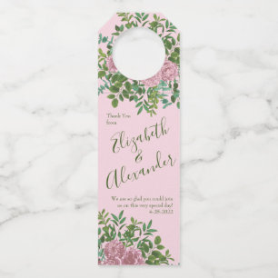 Pink Roses Garden Spring Wedding Bottle Hanger Tag