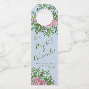 Pink Roses Garden Spring Wedding Bottle Hanger Tag