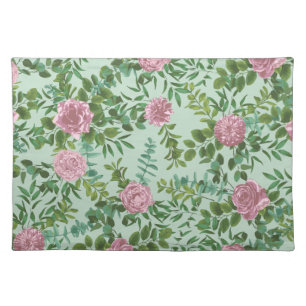 Pink Roses Garden Spring Wedding Cloth Placemat