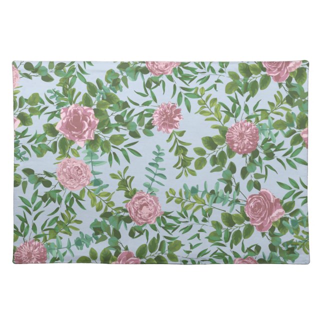 Pink Roses Garden Spring Wedding Cloth Placemat (Front)