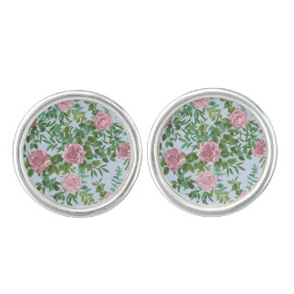 Pink Roses Garden Spring Wedding Cufflinks