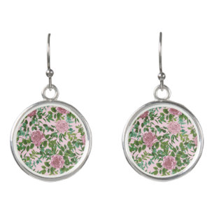 Pink Roses Garden Spring Wedding Earrings