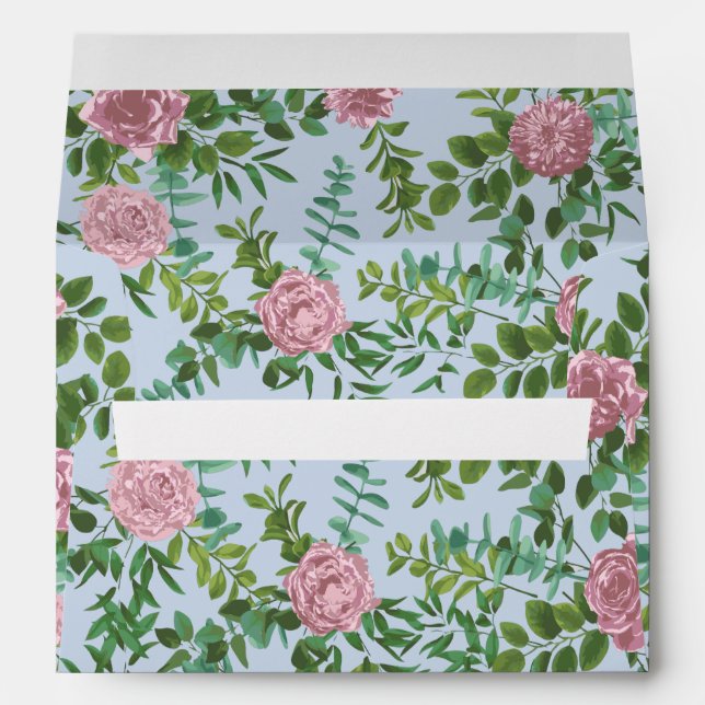 Pink Roses Garden Spring Wedding Envelope (Back (Bottom))