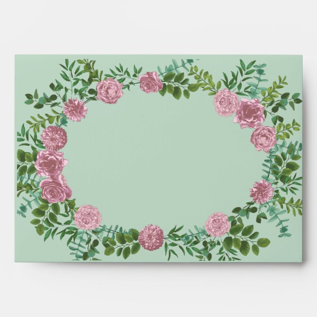 Pink Roses Garden Spring Wedding Envelope (Front)