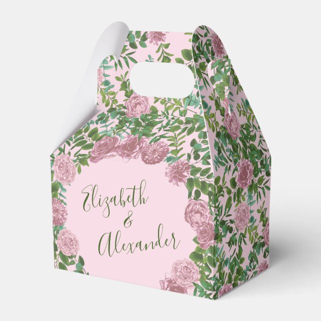 Pink Roses Garden Spring Wedding Favor Boxes (Front Side)