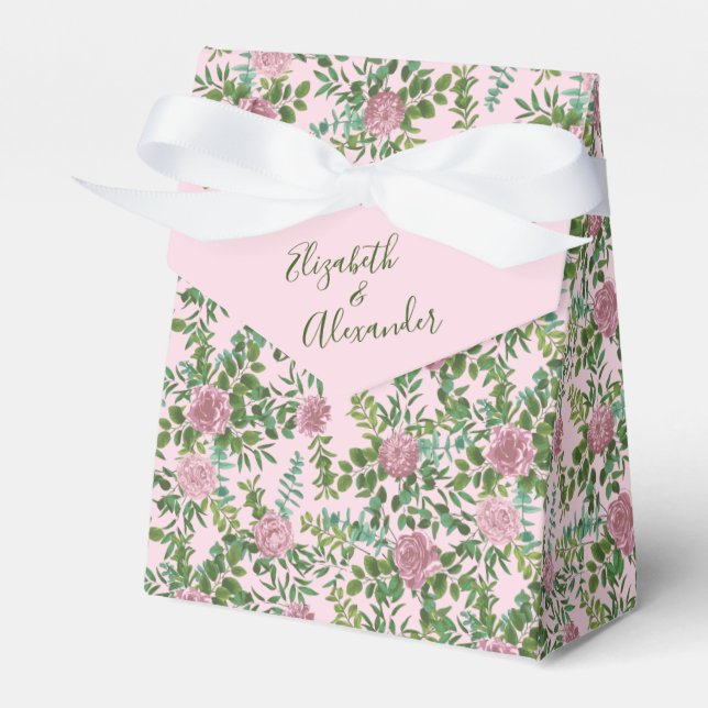 Pink Roses Garden Spring Wedding Favor Boxes (Front Side)