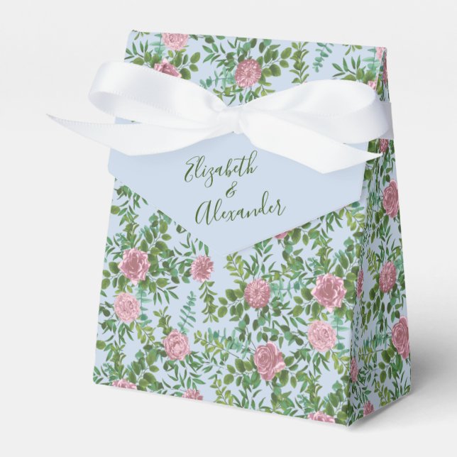Pink Roses Garden Spring Wedding Favor Boxes (Front Side)